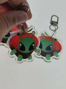 Unique Cute 2D Flat Style "Alien Strawberry" Keychain - Creative Red & Green Gift Accessory; Keychain Suitable For Daily Carry; Backpack Charm And Back-To-School Essential; School Opening Gift - Multicolor - View 7