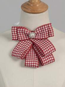1 pieza Corbata de moño estilo palacio vintage, broche decorativo de corbata de moño a cuadros y rayas adecuado para trajes, camisas y uniformes escolares - Rojo - Ver 5