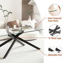 Rectangular Coffee Table In Black Tempered Glass, Profiled Metal Legs, Modern Style For Living Room - H 46/W 120/D 60 Cm - Black - View 8