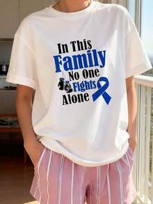 En esta familia nadie lucha solo contra el cáncer de colon.,playera de mujer - Blanco - Ver 1