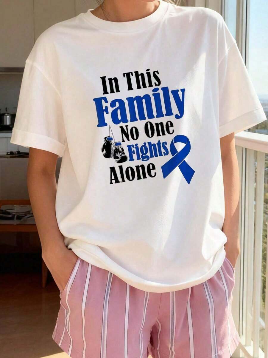 En esta familia nadie lucha solo contra el cáncer de colon.,playera de mujer - Blanco - Ver 1