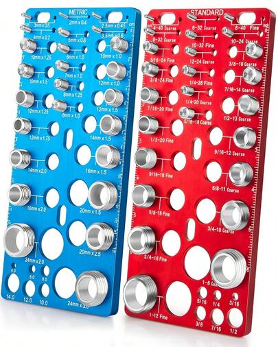 High Quality 62-Piece Nut And Bolt Thread Checker Set - 25 Standard + 25 Metric Thread Gauges | 12 Drill Gauges, Wall Mount Bolt Size Finder For Identifying Fasteners And Drill Bits