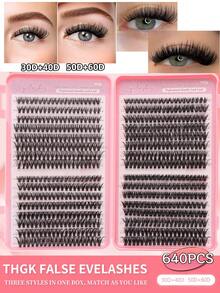640/624/608/590/384/320pcs D-Curl Mixed 30D 40D 50D 60D 8-16mm Lash Clusters, Soft & Lightweight Reusable DIY Eyelash Extension Kit Suitable For Beginners - D - View 16