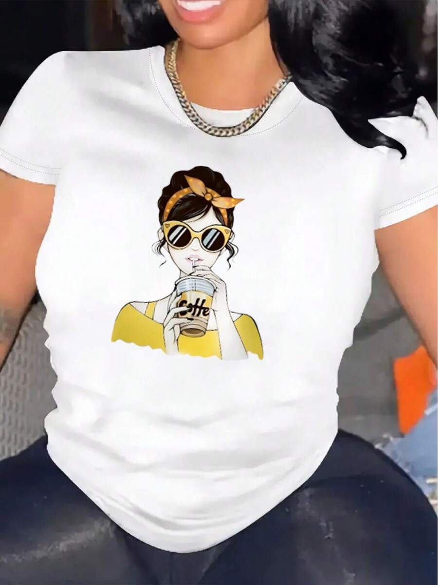 Camiseta de Mujer Cómoda de Cuello Redondo, Casual, de Mezcla de Algodón, Manga Corta, Suave y Transpirable, Ropa de Mujer, Camiseta de Verano y Primavera, Estilo Urbano Vintage, Unisex, Holgada, de Algodón, Manga Corta, Cuello Redondo. - Blanco - Ver 1