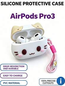 Estuche para auriculares con forma de gato, adecuado para los últimos modelos Apple Pro 3 y Air 1/2/3/4/Pro/Pro 2, accesorio imprescindible para mascotas para los propietarios de gatos - Beis - Ver 4