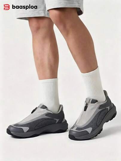 baasploa Giày leo núi nam, chống trơn trượt, giày thể thao ngoài trời, vải hai lớp có khóa kéo, kiểu xỏ chân, thoải mái, giảm sốc, thiết kế cổ thấp, giày đi bộ đường dài, giày động ngoài trời, giày bảo hộ an toàn.