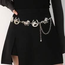 1pc Vintage Floral Metal Boho Western Style Double Horseshoe Buckle Belt For Women, Suitable For Summer Casual, Outdoor, School, Autumn, Halloween - A - View 4