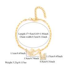 1pc New Double Heart Initial Bracelet Women Stainless Steel Lip Chain Bracelets For Women - Yellow Gold - View 2