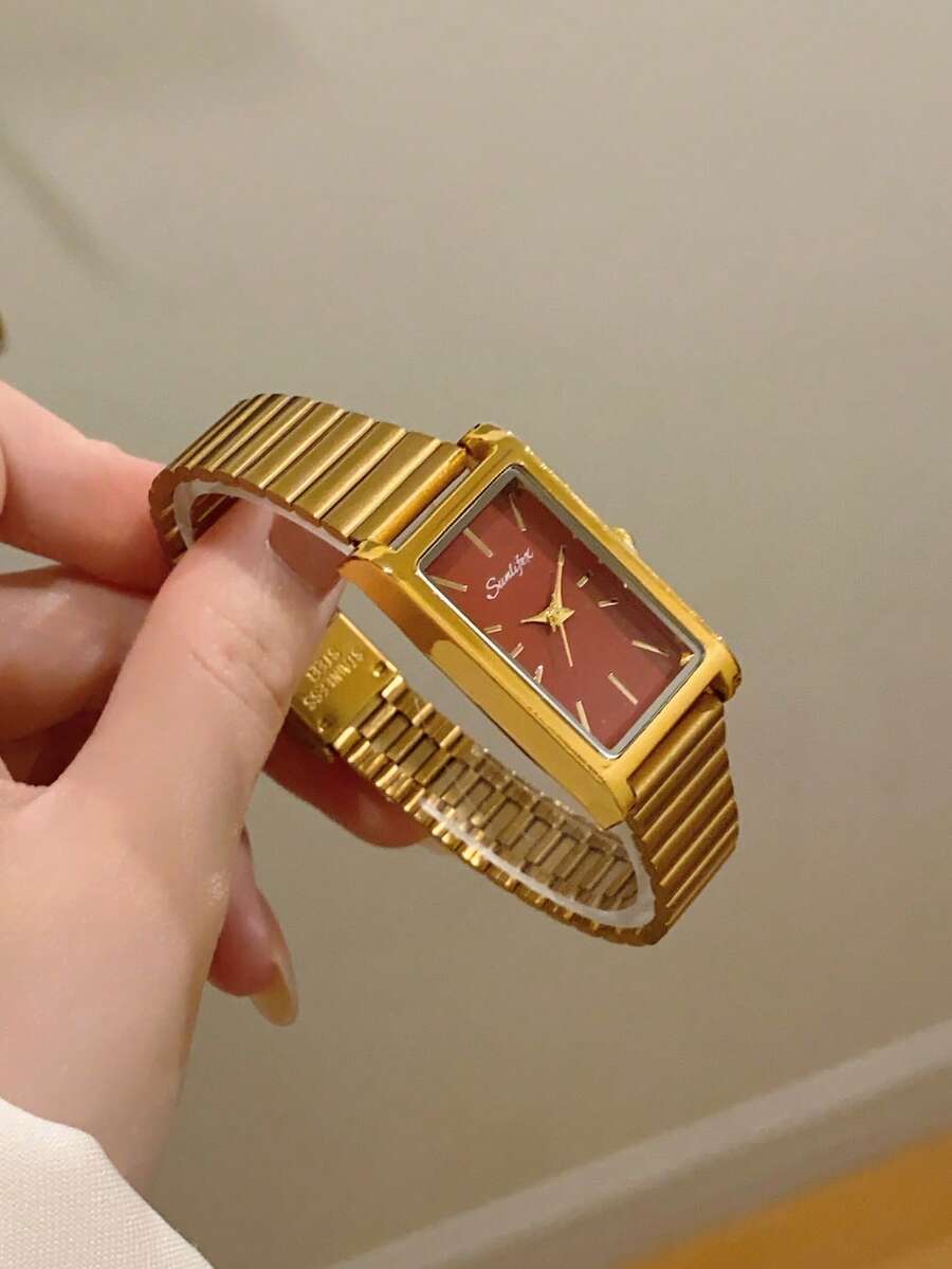 1条金色休闲竹节时尚表带,适合女士石英表日常佩戴,复古情侣款,最佳礼物 - 金色 - 查看 1