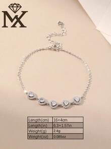 1 chiếc vòng tay bạc 925 sang trọng, lấp lánh, hình trái tim đính đá Cubic Zirconia, thích hợp cho nữ giới đeo hàng ngày, dự tiệc và các dịp lễ. - Bạc - Xem 3