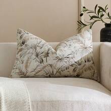 1pc Khaki & White Palm Leaf Pattern (No Filling) Vintage Floral Decorative Throw Pillow Cover, Fashionable Retro Comfortable Jacquard Chenille Fabric + Faux Cashmere Trim, Suitable For Home Decor, Sofa, Bed, Bedroom, Gifts, Holidays, All Seasons - Khaki - View 18