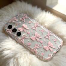 1个奶油色多巴胺波浪褶皱软TPU纹理手机壳，带有可爱的泡泡波点蝴蝶结心形图案，兼容Galaxy S21 S22 S23 S24 S25 S26//荣耀//等。 - 無色 - 查看 1