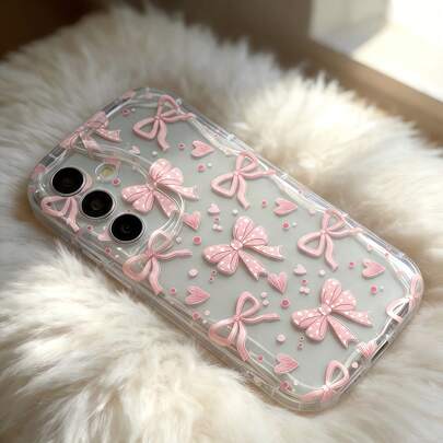 1pc Cream Dopamine Wave Ruffle Soft TPU Texture Phone Case With Cute Bubble Polka Dot Bow Heart Pattern, Compatible With Galaxy S21 S22 S23 S24 S25 S26//Honor// Etc.