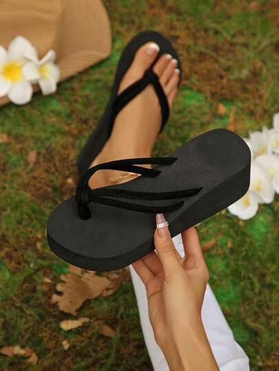 New Fashionable Chic Versatile Bow Decor Beach Platform Flip Flops Sandals For Women