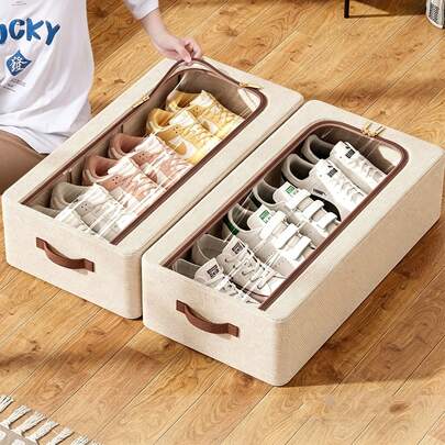 1 Foldable Covered Storage Box, Large Capacity Bed Bottom Storage Box, Multifunctional Drawer Style Shoe Cabinet, Clothing Storage Box, Shoe Storage Box, Foldable Storage Box, Wardrobe Organizing Box, Can Be Used For Shoe Storage, Jeans Storage, With Handles On Both Sides, Dustproof And Moisture-Proof, Making Full Use Of Bed Bottom Space. Save Space And Can Also Be Used As A Top Storage Box For Cabinets, Suitable For Seasonal Storage. This Is A Space Saving Storage Box And A Must-Have Item