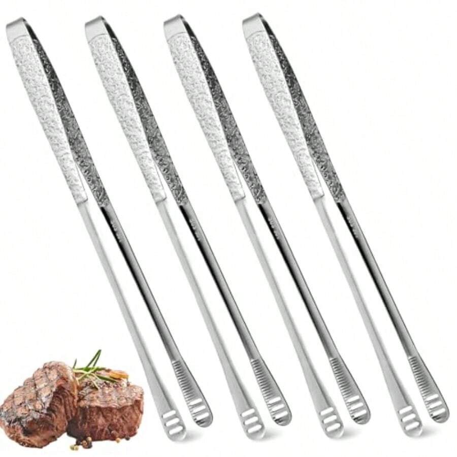 4 Pieces 11 Inces N BBQ Tongs Stains Steel Grill  Food Tongs Tweezers Cong Clamp Tool  Salad Fis Steak Barcue Buffet Meat - Silver - View 1