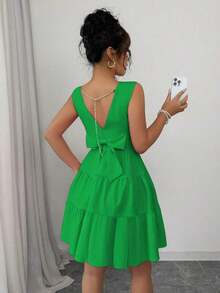 Vestido de verano sencillo de unicolor y de moda para mujeres - verde menta - Ver 4