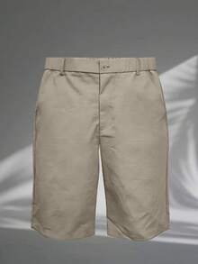 Men's Solid Color Casual Elastic Waist Straight Shorts With Button, For Daily Wear - Black - View 2