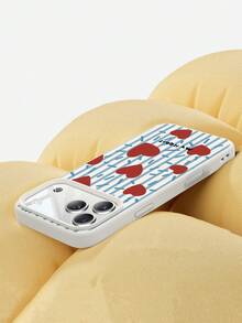 1 pieza Funda de teléfono suave de silicona líquida a prueba de golpes con patrón de corazón, rayas azules y letras de grafiti, compatible con Apple 11/12/13/14/14Plus/15/15Plus/16/16Plus/17/17Pro - Multicolor - Ver 2