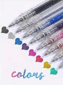 8pcs Glitter Gel Pens Set, Suitable For Writing, Drawing And Decorating, Plastic Material, 1.0mm Pen Tip, Shiny Ink Pens, Great For Journals, Scrapbooks And Art Projects, Back To School - Color - View 2