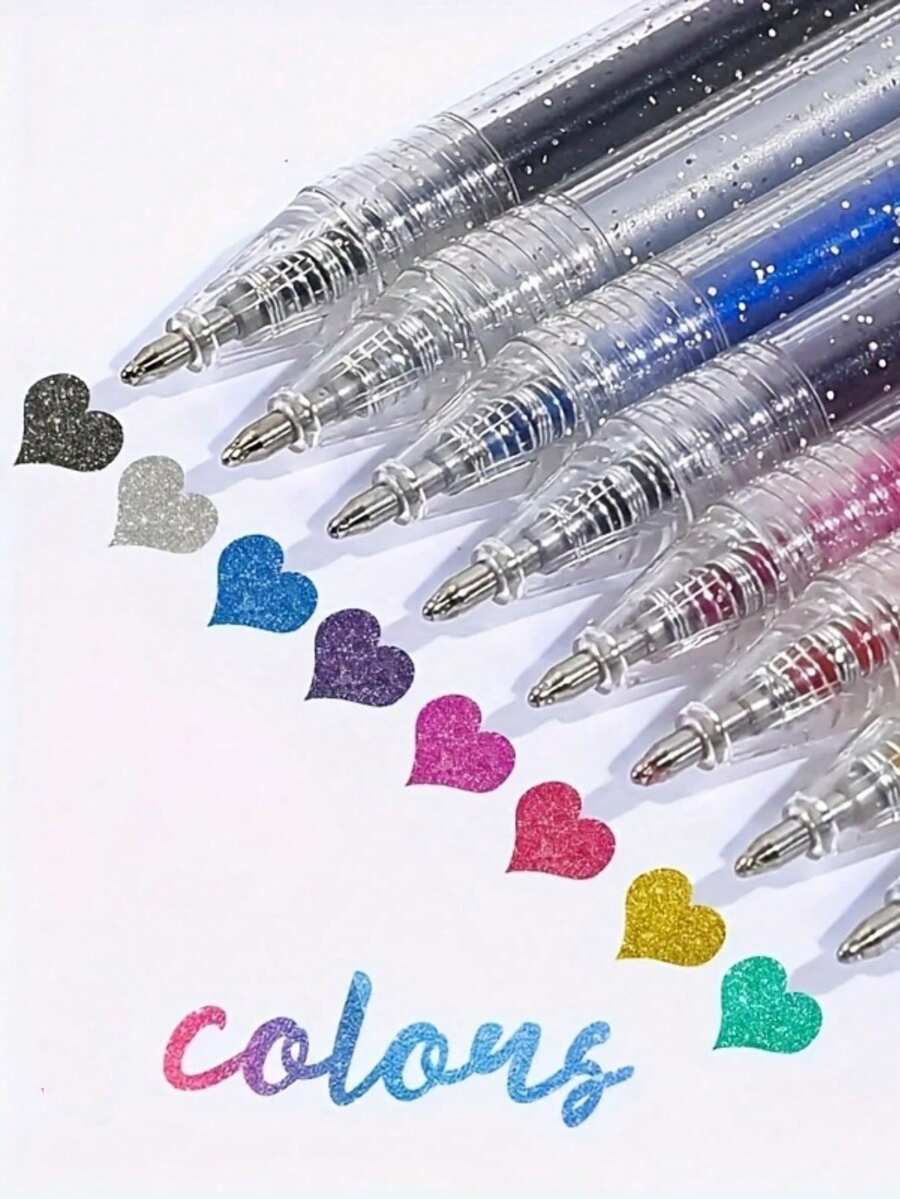 8pcs Glitter Gel Pens Set, Suitable For Writing, Drawing And Decorating, Plastic Material, 1.0mm Pen Tip, Shiny Ink Pens, Great For Journals, Scrapbooks And Art Projects, Back To School