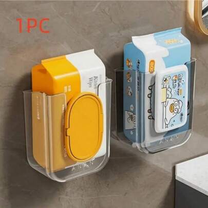 Wall Mounted Wet Wipes Storage Box, 1 Count Punch Free Tissue Storage Box, Multifunctional Storage Box For Bathroom, Home Organizer, Tissue Holder, Bathroom Accessory