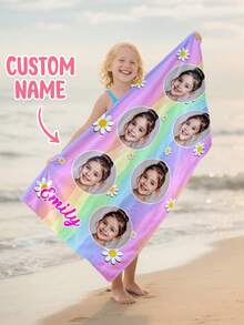 Personalized Children's Beach Towels, Personalized Customized Photos, Summer Birthday Gifts, Summer Atmosphere, Girls' Beach Trip, Customized Beach Towels, Swimming Pool, Beach Decoration - Multicolor - View 7