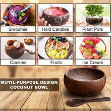 8 Pcs Natural Coconut Bowl Set, Boho Wooden Coconut Bowl With Spoon, Handmade Smooth Polished Coconut Shell Tableware, Lightweight Kitchen Utensils, For Salad, Oatmeal, Breakfast & Dessert (Includes 4 Coconut Shell Bowls & 4 Wooden Spoon) - Coconut Shell Bowl - View 9