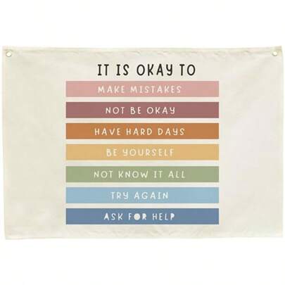 Classroom Wall Banner Decor-Teacher Gift-Inspirational Back To School Wall Art Flag Decor-It Is Okay To Make Mistakes-Hanging Canvas Banner For Classroom Reading Corner Homeschool Teacher Office