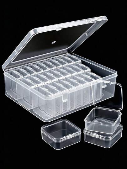 Juego de cajas de almacenamiento transparentes mini - Organizador de plástico portátil con compartimentos pequeños para joyas, cuentas, manualidades, almacenamiento de joyas, estuche de joyas de viaje, joyero, almacenamiento de joyas y accesorios pequeños - Diseño apilable y amigable para viajar, cajas organizadoras transparentes de plástico.
