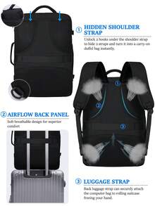 Mochila de gran capacidad de 40L, mochila de viaje unisex, aprobada para llevar a bordo, mochila para portátil de 17" impermeable, mochila espaciosa para uso diario, escuela o fin de semana con 3 bolsillos de malla y 1 compartimento para zapatos - Multicolor - Ver 7