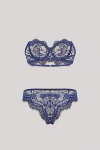 Hourtrue 2pcs Women's Elegant Sexy Lace Lingerie Set - Royal Blue - View 1