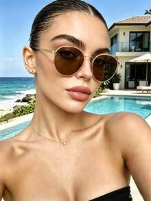 2pcs Summer Fashion Eyeglasses Set, Retro Oval Metal Frame Decorative Glasses, Unisex Street Style Casual Commute Accessory - 2 Round Gray-brown Pieces - View 2