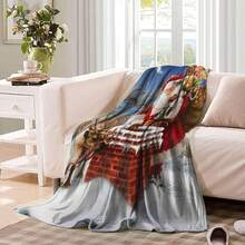 Christmas Blanket Chimney Santa Blanket Flannel Bed Cozy Soft Plush Bed Sofa Living Room - màu đen - Xem 3