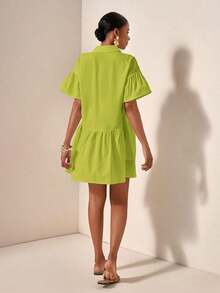 Vestido casual de verano suelto y simple con botones en la cintura - Verde Oliva - Ver 2