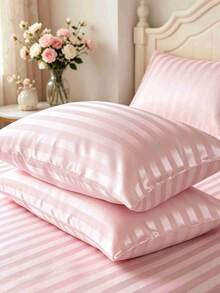 2pcs Satin Pillowcases Soft And Silky Pillowcases For Hair And Skin Care, With Envelope Closure (Excluding Pillow Core) - Pink - View 2