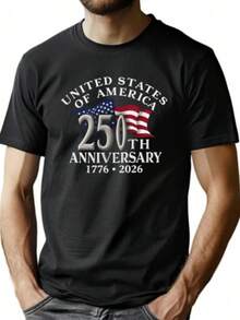 Men's 250th Anniversary Commemorative Graphic Short Sleeve T-Shirt, Soft Breathable Fabric Loose Fit Casual Tee, 180g Fashion Tops -4th Of July - 黑色 - 查看 15