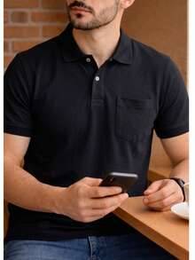 Men's Polo Shirt With Pocket - Black - View 4