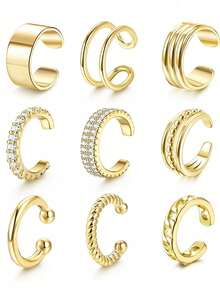 18pcs Simple Fashion Metal Geometric Multi- Ear Clips Earrings Set, Women's Vacation Date Gift, Daily Versatile - Multicolor - View 5