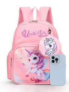 New Unisex Unicorn Backpack, Lightweight And Comfortable, Suitable For Daily Commute And School Use - Pink - View 3
