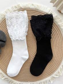 1/2 đôi tất ren mỏng nhẹ, ngọt ngào, dài đến bắp chân, kiểu dáng mới mùa xuân. - Nhiều màu - Xem 12