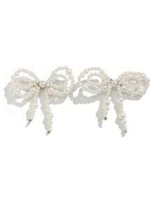 2pcs Faux Pearl Bow Pants Chain Decor, Fashionable Metal Brooch Pants Accessory, Versatile Multifunctional Women Brooch Pin - White - View 4