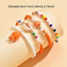 4pcs Bohemian Ocean Style Random Color Beaded, Acrylic Shell & Pearl Anklets, Suitable For Beach, Travel And Daily Outfit - Multicolor - View 3