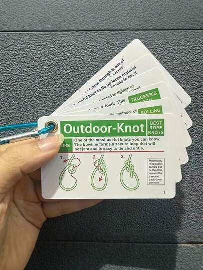 1 Set Outdoor Professional Rope Tying Reference Guide, Includes 27 Essential Knots For Various Ropes, With Mini Snap Hook, High Quality Metal Clip, Portable & Durable, Suitable For Survival Kits, Fishing, Camping, Boating, Hiking, Climbing, And Emergency Situations