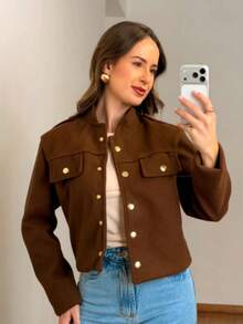 Warm Wool Coat Jacket | Stylish And Elegant Women's Jacket - 鏽棕色 - 查看 2