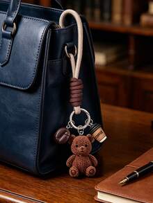 Cute Brown Bear Keychain With Coffee Cup Pendant, Resin 3D Bear Keychain With Coffee Bean Pendant, Bohemian Style Woven Lanyard Keychain Suitable For Women And Coffee Lovers, Mini Resin Bag Charm, Women's Fashion Accessory, Home Keychain, Bag Decoration, Earphone Charm, Phone Case Charm, Car Keychain, Back To School Gift, Suitable For Handbag/Backpack/Laptop Decoration And Keychain Accessories, Holiday Gift, Birthday Gift - Multicolor - View 8