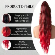 WaveTrip Valentine's Day Woman Vacation Outfits Ss Style Inspo 32-Inch Long Water Wave Thermal Fiber Synthetic Ponytail Hair Extension, Claw Clip Design, Suitable For Daily Wear - Red Ombre - View 5