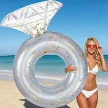 1pc White Transparent Diamond-Shaped Inflatable Swimming Ring - Made Of PVC, Suitable For Adults, Pool Party, Beach Leisure, Bachelor Party Gift, Wedding Decoration, Pool Inflatable, Beach Essentials, Pool Float - Multicolor - View 4
