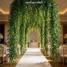 46pcs Extra Long Luxury Willow Leaf Vines - Elegant Artificial Evergreen Hanging Vines, Dense And Textured Green Leaves To Enhance Home/Outdoor Scenes, Suitable For New Year, Easter, St. Patrick's Day, Eid, And Spring Decor, Ideal For Living Room, Wedding/Shop And Hotel Decoration, Durable Artificial Flowers/Vines Decor, Maintenance-Free - Green - View 2
