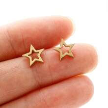1 par de pendientes de aro de estrella hueca de acero inoxidable para mujer, joyería de compromiso pequeña, pendientes minimalistas, aptos para uso diario - GED008 - Ver 8